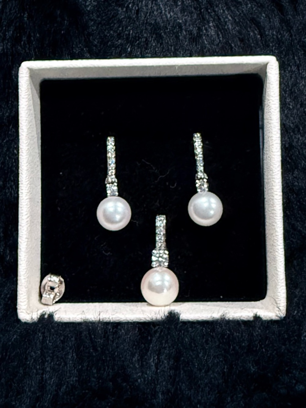 Kay’s Pearl and Crystal Drop Earrings and Pendant Set - White Pearls